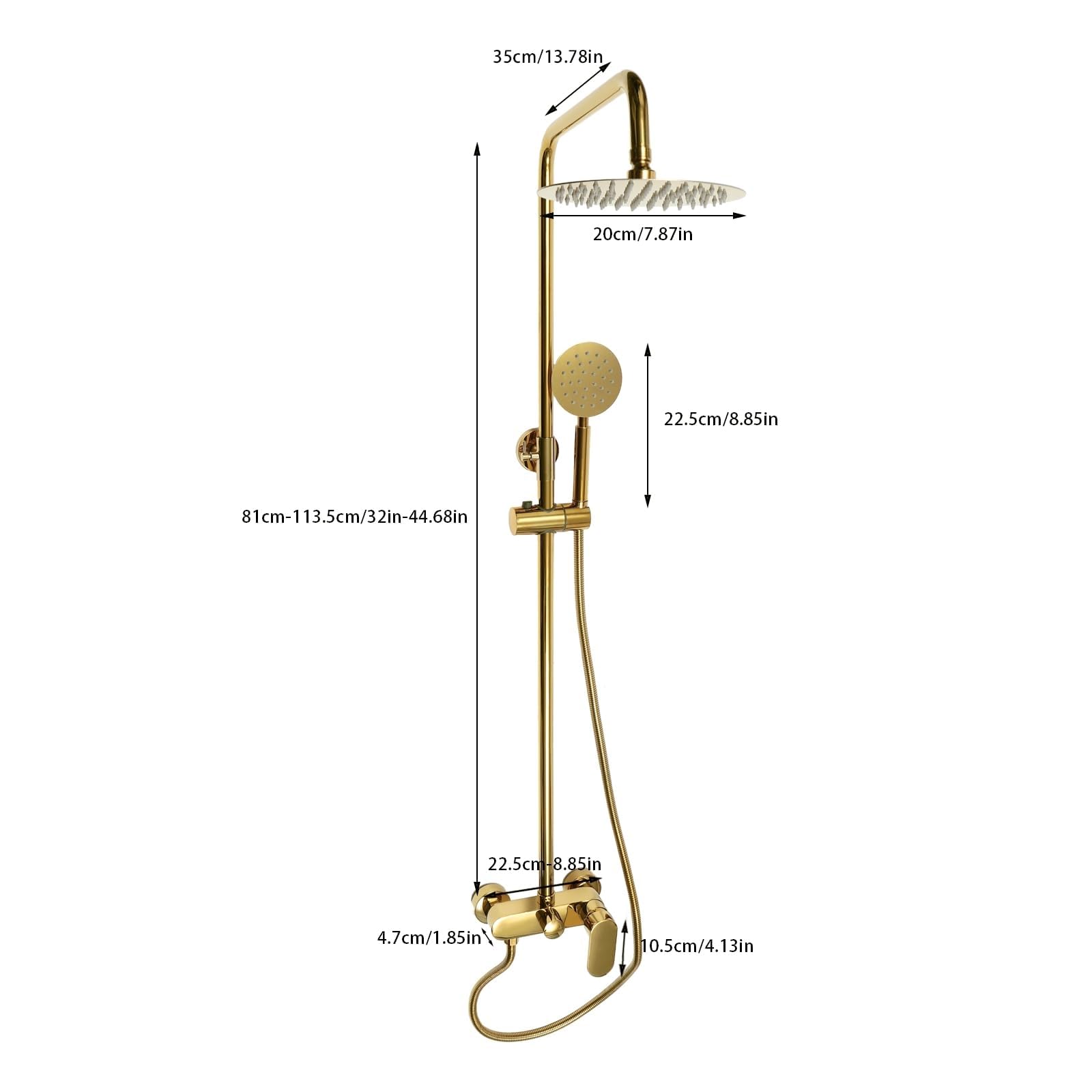 Columna de ducha dorada, juego de ducha de acero inoxidable con ajuste de altura, alcachofa giratoria de 360° y tecnología de presión de aire, ducha inoxidable para ahorrar agua, fácil de limpiar
