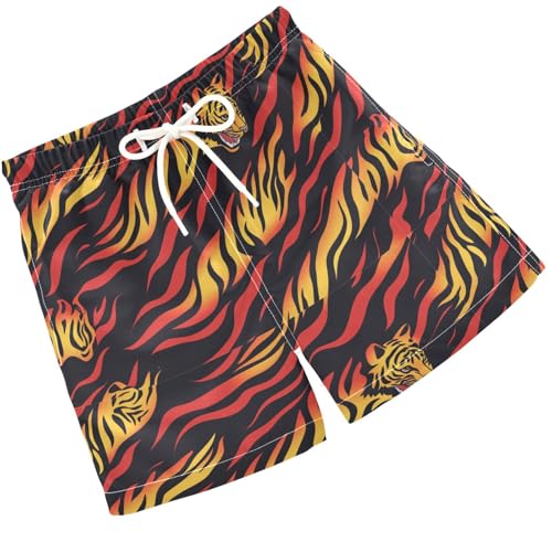 Pigsaly Boys Swim Trunks Orange Tiger Stripe Skin Boys Board Shorts Swimsuit Swimwear Summer Bathing Suit 3T