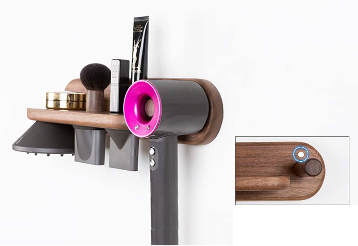 Impermeabile Supporto Per Asciugacapelli Appendini Magnetici Supporto A Parete Per Asciugacapelli Per Dyson Supersonic, Diffusore E Ugelli Doppi, Supporto Presa Cavo (L, Legno di Noce)