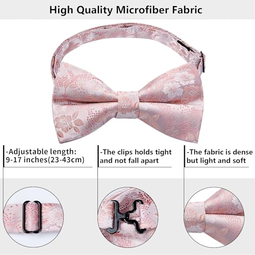 Image of HISDERN Bow Ties for Men Pre-Tied Bow Tie Floral Paisley Handkerchief Classic Formal Bowtie and Pocket Square Cufflinks Set