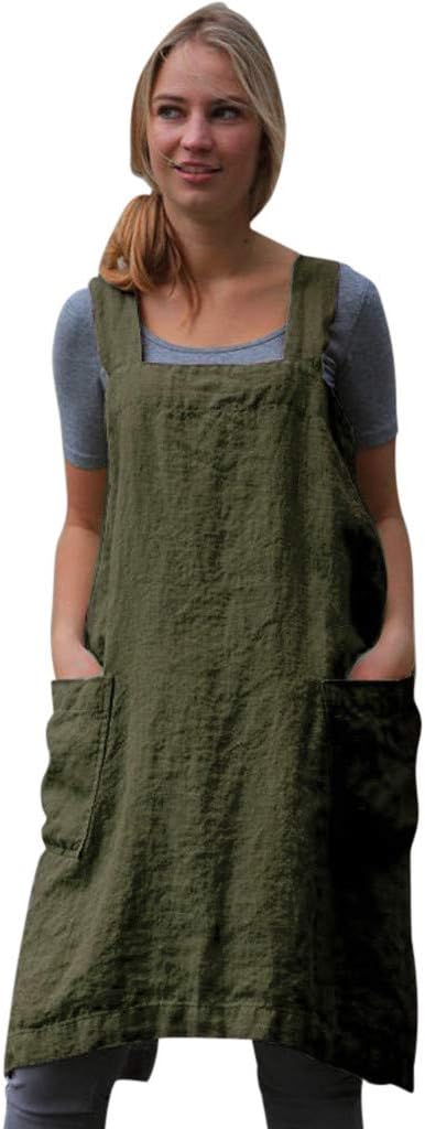 HARRYSTORE DressesHARRYSTORE Womens Pinafore Dresses Cotton Linen Square Cross Apron Garden Work Cord Dungaree Skirt Pinafore