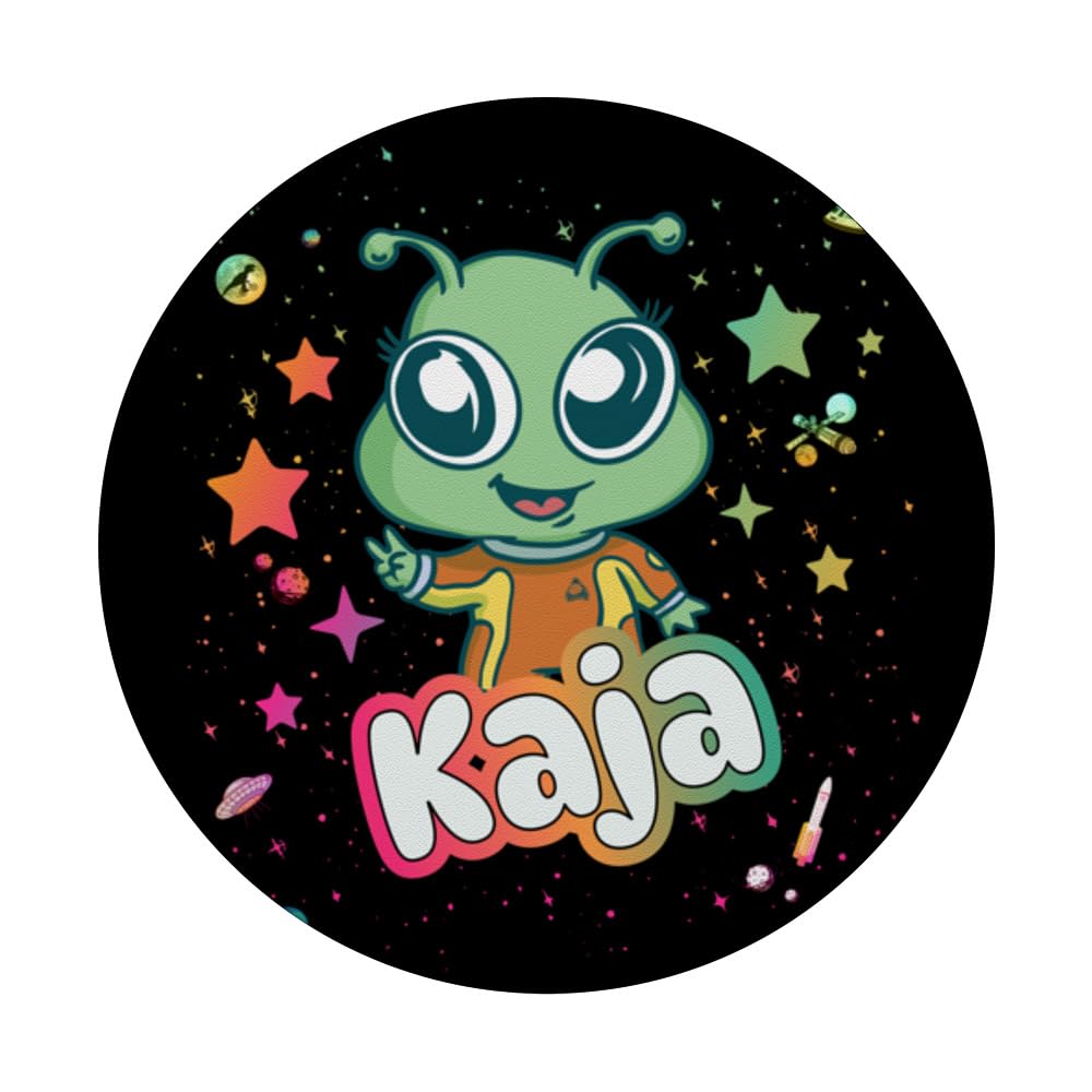 KAJA - Adorable girl name with cute Alien PopSockets Swappable PopGrip, Black - Image 3
