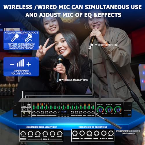 KT150 Professional Ktv Digital Equalizer Preamp Effector Anti-Howling Audio Processor Echo Usb Mp3 Bluetooth Fiber Optic Microphone Input Home Reverberator Karaoke by Riworal - Image 5