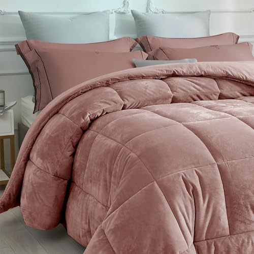 IlGruppone Trapunta Piumino Invernale In Tessuto Flanellato Caldo Piumone In Morbida Flanella Effetto Velluto Tinta Unita Inverno Flannel 550 Gr-Mq - (Rosa Antico, Matrimoniale)