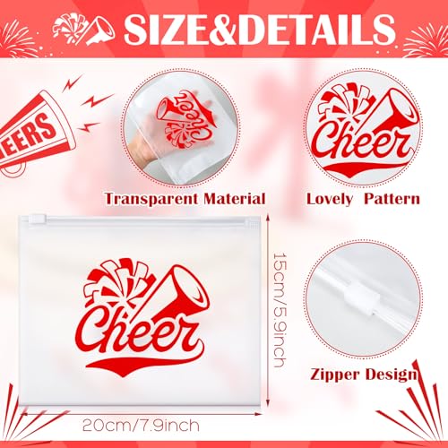 Sunnyray 60 Pcs Cheer Team Gifts Bulk Cosmetic Makeup Bags for Cheerleader Sport Team Inspirational EVA Bag Women Makeup Toiletry Bags Pouch with Zipper(Red)3