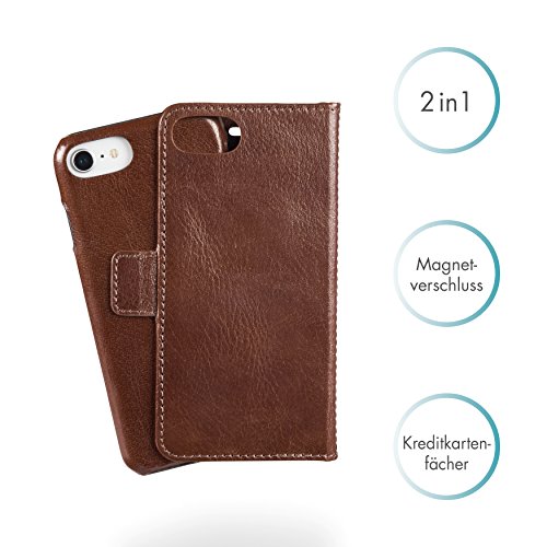 PAZZiMO Leather Case voor Apple iPhone 7 & iPhone 8 - Handytasche 2in1 met uitneembare magnetische lederen case - Hoes van echt leer - Wallet Case met kaartenvakjes in het bruin