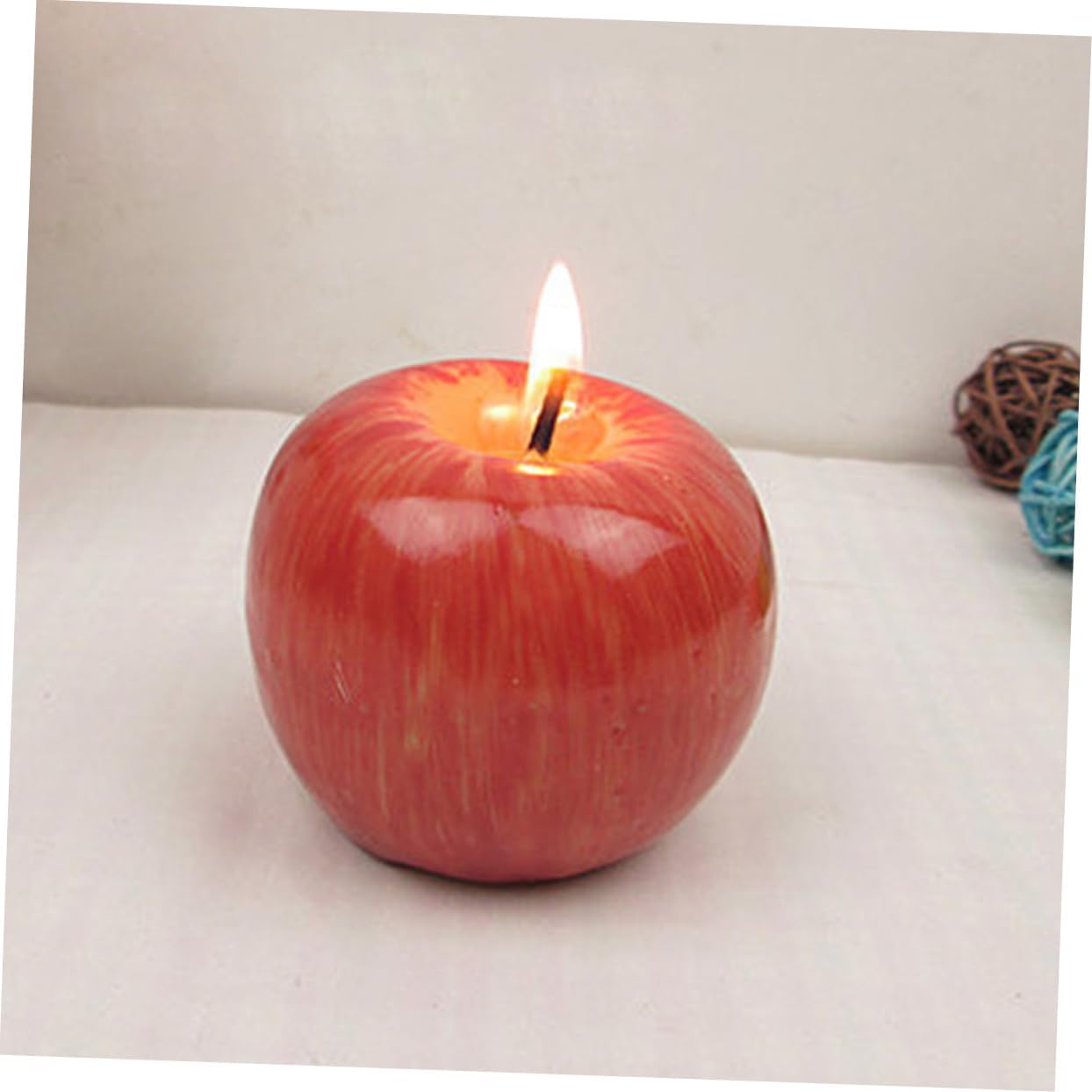 Christmas Candle Simulated Apple Shape Candle Decor Red Plastic Xmas