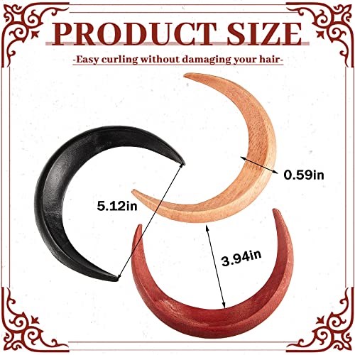 3 Pcs Moon Hair Fork Moon Hairpin For Women 5.12'' Moon Hair Stick Hand Carved Hair Clip Thin Long Moon Hair Accessories Wooden Moon Barrettes Lightweight Hair Styling Tool (Red, Black And Wood Color) #TOP1