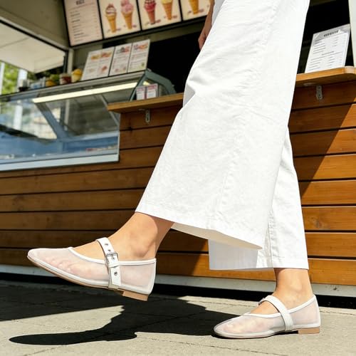Rihero Women's Mesh Ballet Flats Ballerina White Mary Jane Flats Shoes Women Dressy Comfotable Size 5.5 — view 2