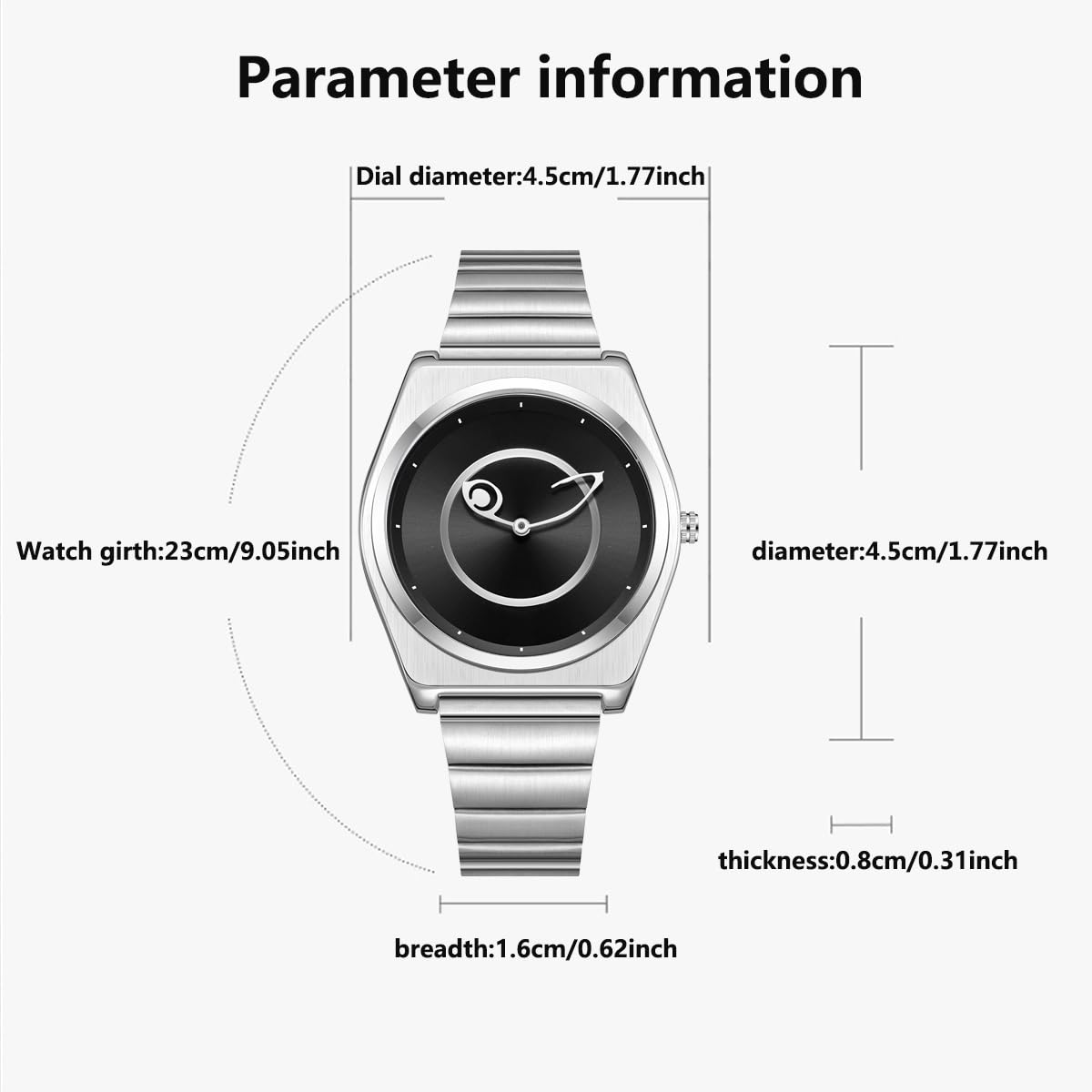 PINTIME Moderne Edelstahl Armbanduhr - Futuristische blaue Zifferblatt Uhr für Herren mit asymmetrischen Zeigern | Minimalistisches Quarzdesign