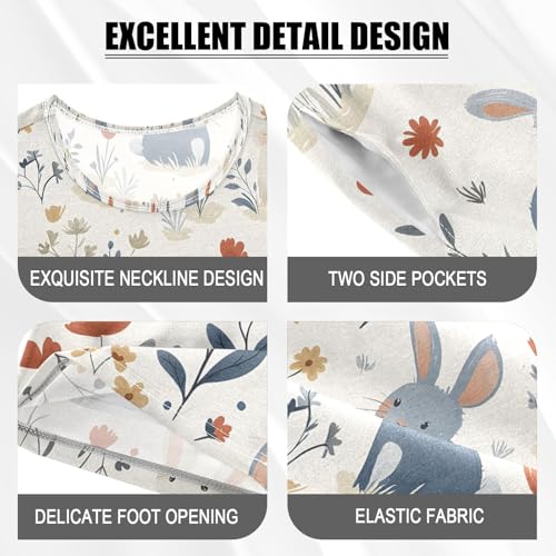 ALAZA Bunny Rabbit Flower Blossom Leaf Pajamas Set Short Sleeve Cotton Sleepwear Summer Pjs 2 Piece 5-14Y4