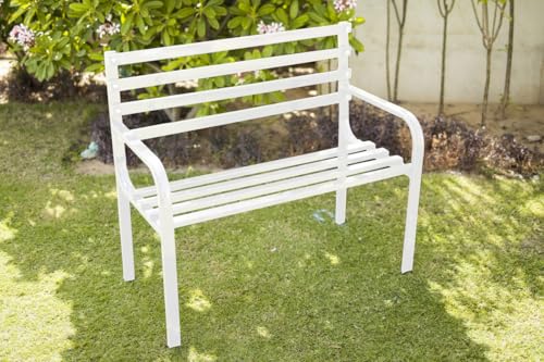Image of Amazon Brand - Solimo Metal 2 Seater Garden Bench | Durable Outdoor Park Bench for Balcony Patio Terrace, Living Room | Ideal Indoor and Outdoor Seating Furniture (White)