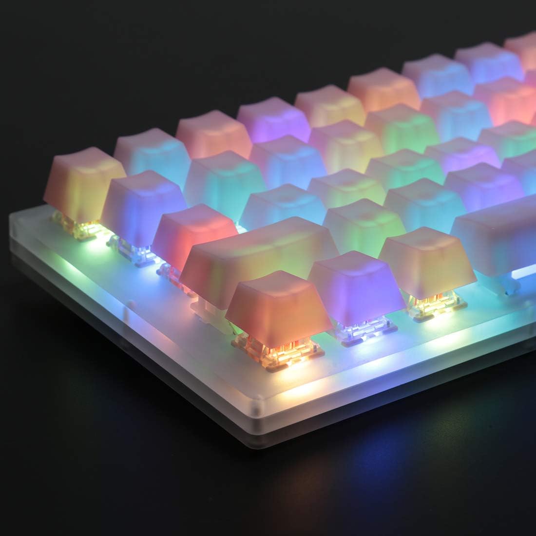 POM Jelly Keycaps Doubleshot Translucent OEM Profile for 61/87/104/108 Keys PC Gaming Mechanical Keyboards (Rainbow)