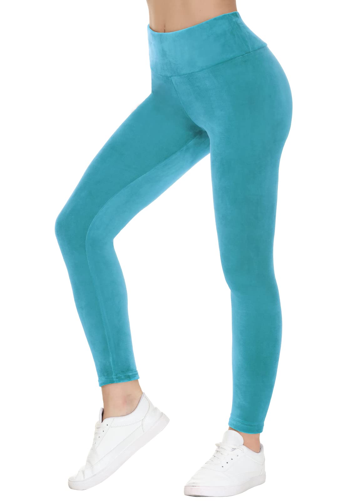 COZZIPLUS Women Velour Legging- High Waisted Buttery Soft Velvet Stretchy Legging, Aqua, M
