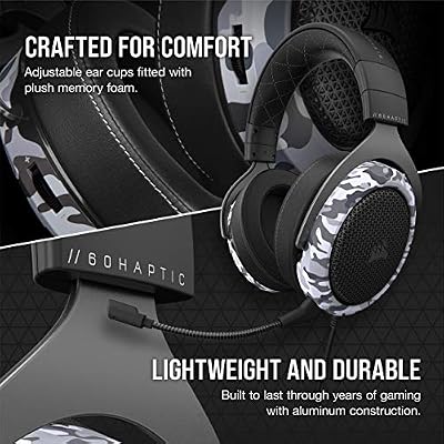 Corsair HS60 Haptic Stereo Gaming Headset with Haptic Bass, Memory Foam Earcups, Removable Microphone, Windows Sonic Compatible, Discord-Certified for PC - Arctic Camo