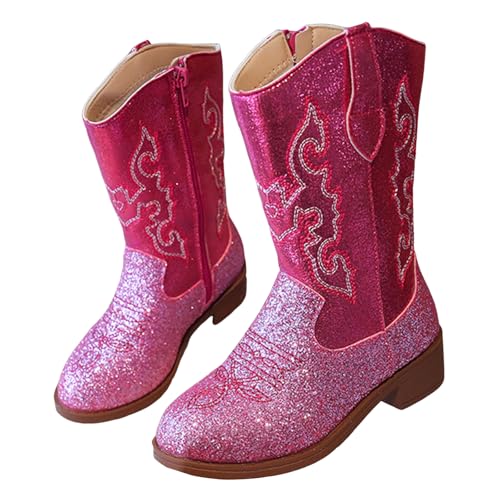 IWIHMIV Girls Cowboy Boots Comfortable Long Booties Low Block Heels Toddler Girl Riding Boots With Side Zipper2