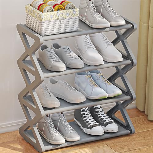 シューズラック 靴棚 下駄箱 シューズボックス スリム 組み立て式 防塵 大容量 靴棚 ラック 省スペース 靴 収納 玄関収納 安定性 省スペース スリム シンプル グレー 4段-45cm(45x19x50cm)