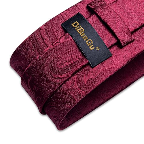 Image of DiBanGu Mens Paisley Tie Sets Silk Jacquard Woven Floral Necktie and Pocket Square Cufflinks Wedding Business Party