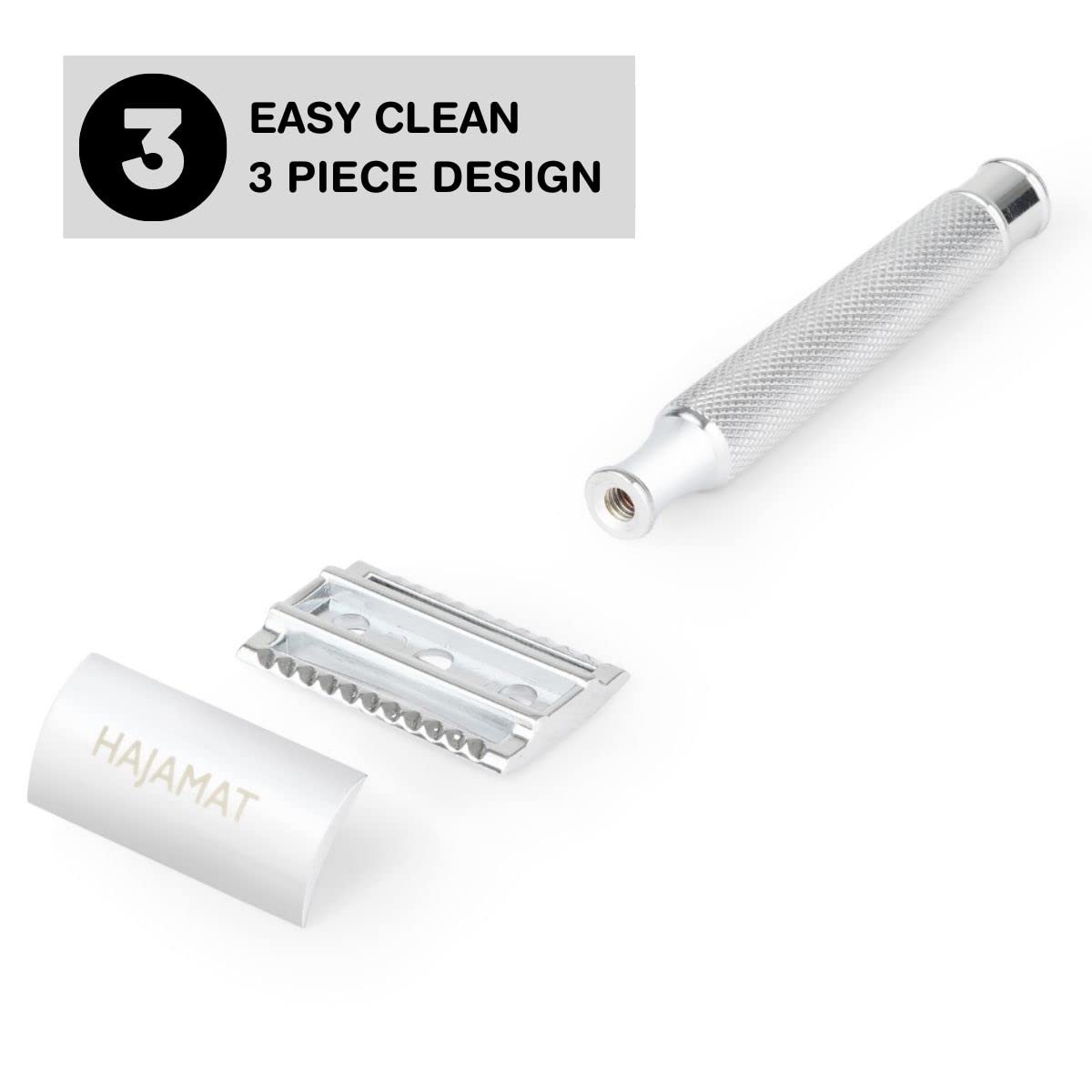 Hajamat Scythe Double Edge Safety Razor for Men| Stainless Steel Shaving Razor for Men | Classic Single blade razor | Traditional closed comb metal razor| Chrome finish | Fits all double edge blades - Image 3 thumbnail
