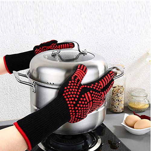 Wesoke Professional Heat Resistant Gloves, Extreme Kevlar Fire Proof Mittens with Forearm Protection, Nomex Gloves 1472°F Degree Heat Resistance for Grilling/Welding/Kitchen Cooking/Oven/BBQ, 1 Pair