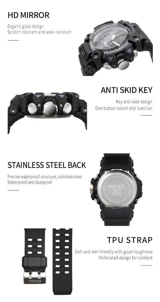 Montre Sport Homme Digitale Etanche 5 Bar avec Chronographe Alarme LED Eclairage Date-Montres avec Bracelet en Silicone