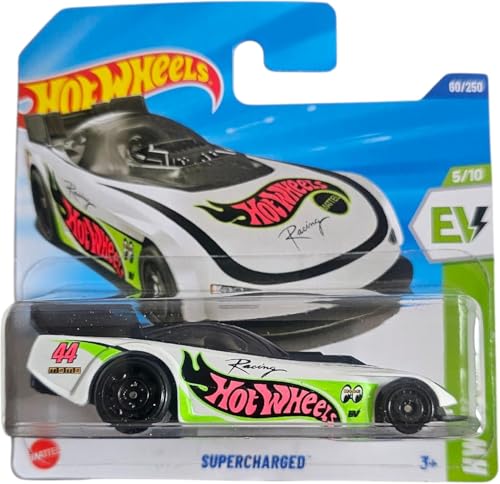 Image of Hot Wheels Supercharged Racing Car, White with Green Accents, 3+ Years