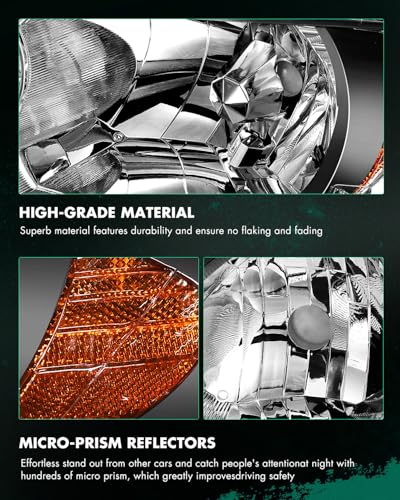 Image of SCITOO Headlight Assembly Fits 2004 2005 For Honda Civic Replacement Headlamp in Black Housing Amber Reflector Clear Lens Driver and Passenger Side | Fit 2004-2005 for Honda Civic Headlights | Driver & Passenger Side | Black Housing Amber Reflector| OE#33151S5AA51