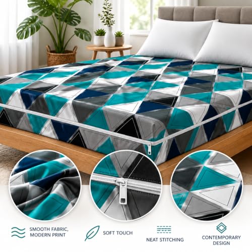 Image of Super Premium Quilt Cover Double Bed with Zipper Blanket Cover /rajai Cover /Comforter Cover /Duvet Cover King Size Soft Cotton Breathable Skin Friendly Stuff 90x100 Inches, Color- Black and Green