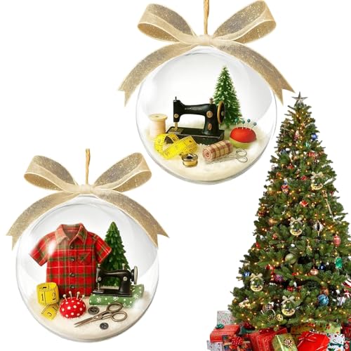 Vibbang Holiday Sewing Snow Globe Ornament, Retro Sewing Machine Christmas Tree Decorations, Christmas Hanging Decorations, Snow Globe Kit, for Office Garden Art School Farmhouse Balcony Patio