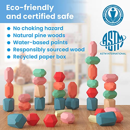 Eversmart 36 Pcs Wooden Stacking Blocks – Montessori Toys For 1 2 3 4 5 6 Year Old Toddlers And Kids, Xl Rocks, No Choking Hazard – Sensory Stem Building Stones, Girl Or Boy Birthday Gifts #TOP2