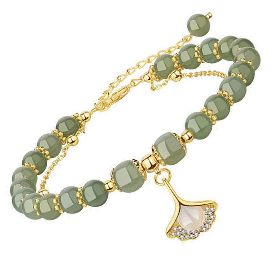 Hetian Jade Gold Leaf Bracelet- Fashion Elegant Feng Shui Bracelet for Women Lucky Bracelet, One Size