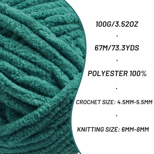 Image of 2 Pack Chunky Chenille Yarn for Crocheting, Baby Yarn for Crocheting Soft Blankets, Bulky Yarns for Crochet Amigurumi, 200g (148.7yds) Fluffy Velvet Yarns for Hand Knitting (2 Dark Green)