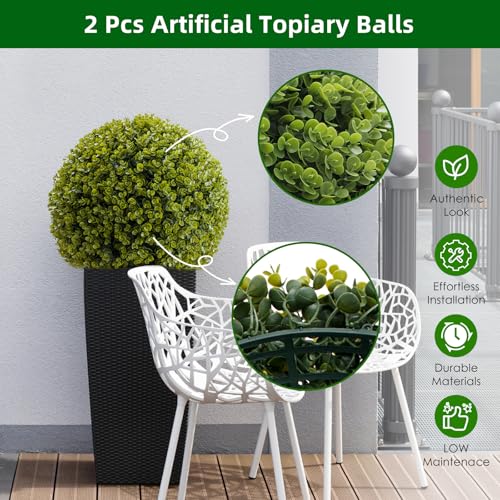 Topiary Ball 2 Pcs, Artificial Boxwood Topiary Balls Garden Spheres Decorative Balls for Outdoor Patio Garden and Indoor, Wedding Decoration, 21 Inch