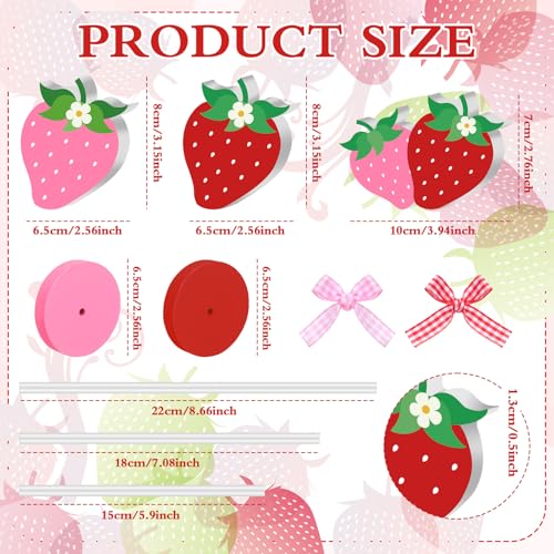 Image of Briwooody 6 Pcs Strawberry Table Decorations Wooden Strawberry Centerpieces for Berry First Birthday Strawberries Baby Shower Summer Party Farmhouse Table Decor Red and Pink Standing Signs