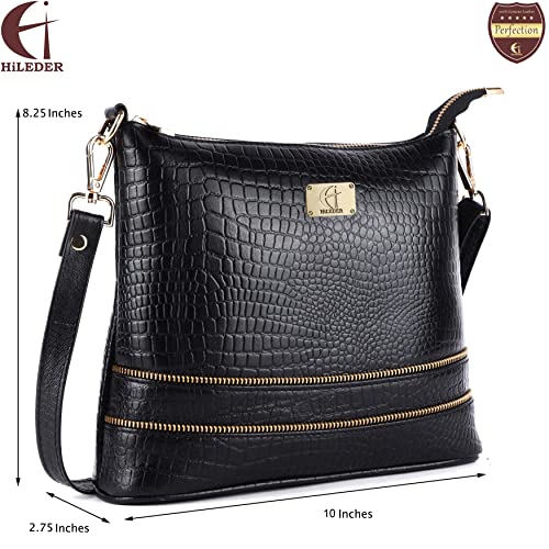 Image of HiLeder Genuine Leather Crossbody Sling Messenger Slim Shoulder Purse Satchel Bag for Women & Girls | Golden Zipper | Medium Size
