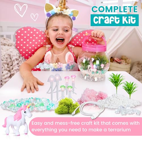 Amitié Lane Light-Up Unicorn Terrarium Kit for Kids - Birthday Gifts for Girls - Creative Unicorn Toys & Craft Kits Presents - Arts & Crafts Fun for Little Girls Age 6 7, 8-12 Year Old Girl Gift