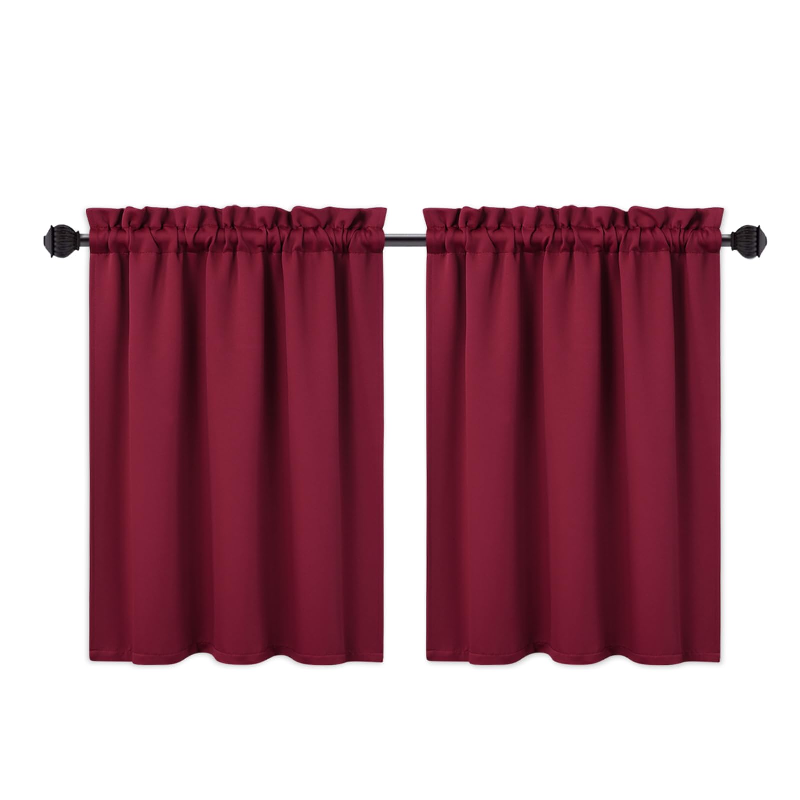RONIPIC 2-Panel Blackout Short Curtains, Rod Pocket Cafe Tier Style, Strong Light Blocking & Room Darkening, Ideal for Bathroom, Small Windows & Kitchen, Easy to Install, Wine Red, 26“*30”*2