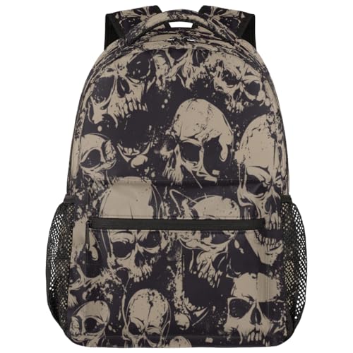 Grey Skull Backpack for Girls Boys Kids Halloween Gothic 16inch Laptop Backpacks Lightweight Waterproof School Bookbag Travel Daypack Computer College Bag Gym Rucksack for Work School Women Men4