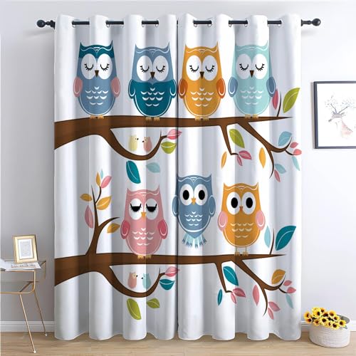 CozyRest Rideaux Occultants Chambre Hibou Mignon Isolant Thermique 140 X 160 cm Occultant à Oeillets 2 Panneaux Doux Rideau Coupure électrique pour Chambre et Salon