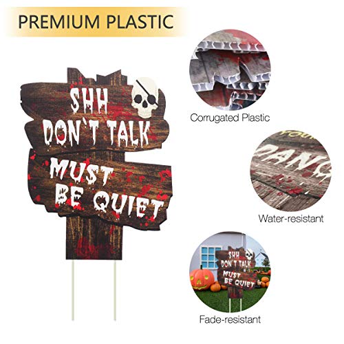 FUNNISM 6 Pack Halloween Decorations Yard Signs with Stakes, Scary Halloween Graveyard Beware Signs Party Decor Props, Creepy Lawn, Sidewalk, Garden, Porch, Yard Warning Signs Outdoor Halloween Decor - Thumbnail 6