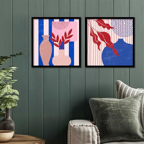 Image of HOTHOUSE Boho wall frames posters for room office | Poster with frame wall decoration items Wall Decor Digital Reprint engineered wood Set of 2 (10X10 inch)