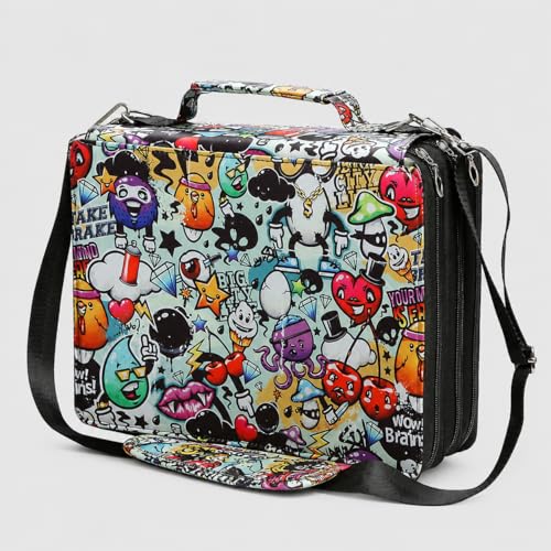 Image of 168-Slot Marker Organizer Bag, 3-Layer Case with Strap | 168-slot 3-layer marker bag in twill Oxford fabric with handle, detachable strap, smooth zipper for studio and outdoor use.