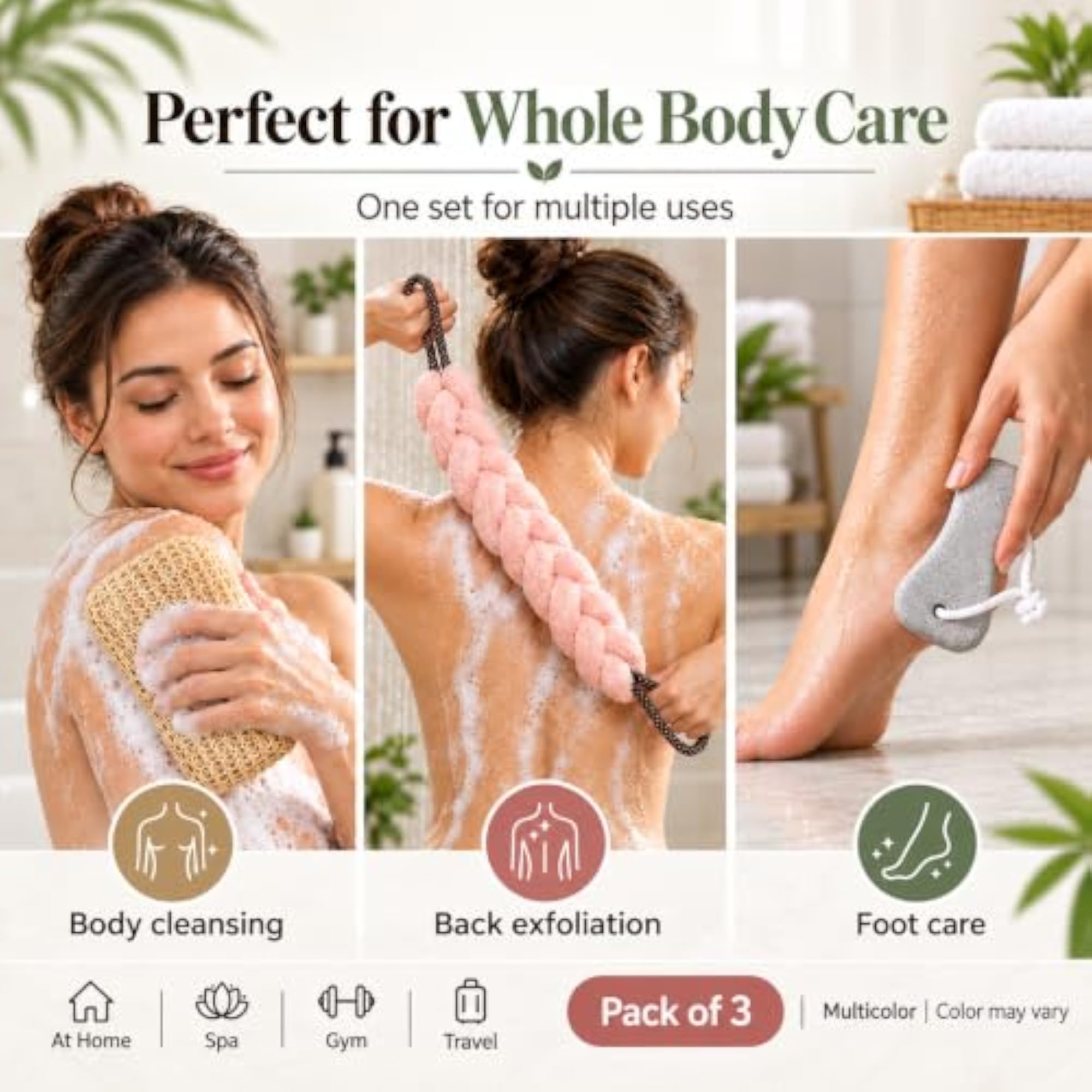 3-Piece Bath Exfoliating Set with Loofah, Soap Pouch & Pumice Stone
