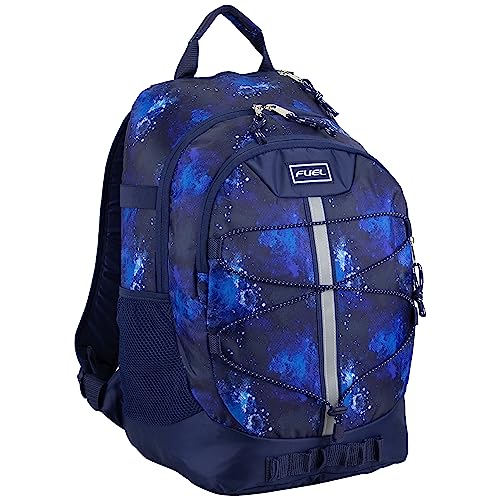FUEL Hiking Backpack for Women Men Terra Sport, Travel, College, Gym, Work with Laptop Sleeve, Bungee, 18 Inches, Dark Blue Galaxy