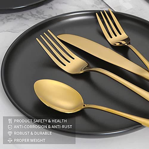Image of Gold Silverware Set, Gold Flatware Set for 4, Stainless Steel Tableware Cutlery Set, Utensil Sets for Kitchen, Forks and Spoons Silverware (Gold, Set of 15)