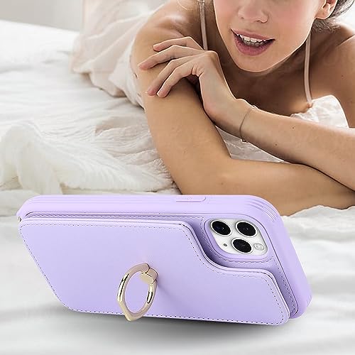 Image of for iPhone 11 Pro Phone Case with Card Holder and Strap for Women,Crossbody Lanyard,Kickstand Ring Stand,Snap Clasp,Phone Wallet Cases 5.8 inch(Purple)