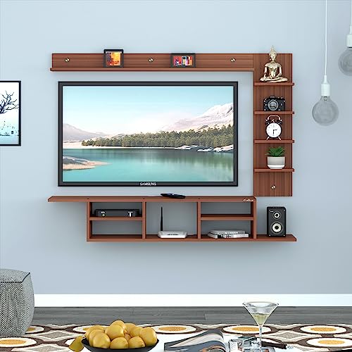 Image of Anikaa Charley Engineered Wood Wall Mount TV Unit /TV Stand /Wall Set Top Box Stand /TV Cabinet /TV Entertainment Unit (Walnut)(Ideal for Upto 55 inch)(D.I.Y)