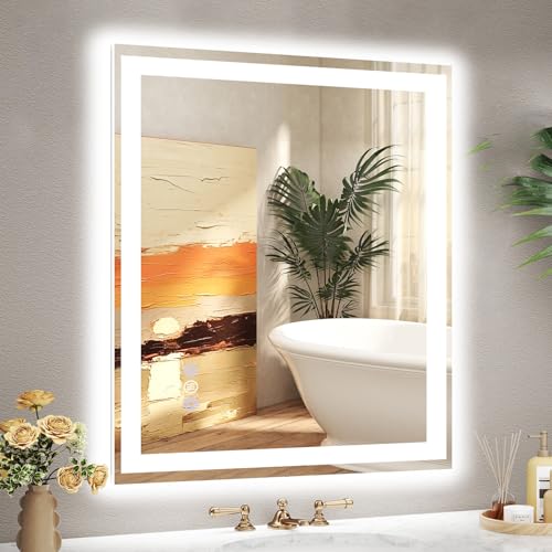30"x 36" LED Bathroom Mirror with Front and Backlit, 3