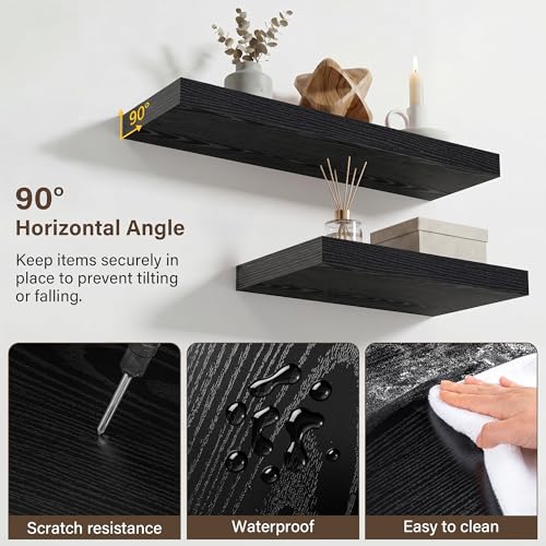 Image of Acovy 16in Long Floating Shelves for Wall Set of 2, Wood Wall Shelves for Bathroom Bedroom Kitchen Living Room Laundry Room, Modern Floating Shelf for Home Decor