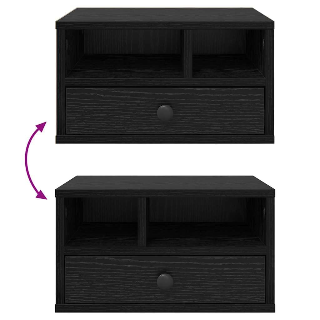 Druckerständer Holzwerkstoff Schwarz Eichen-Optik 40x32x24 cm | Herausziehbare Schublade mit Rollen, viel Stauraum, modernes Design, pflegeleicht mit feuchtem Tuch